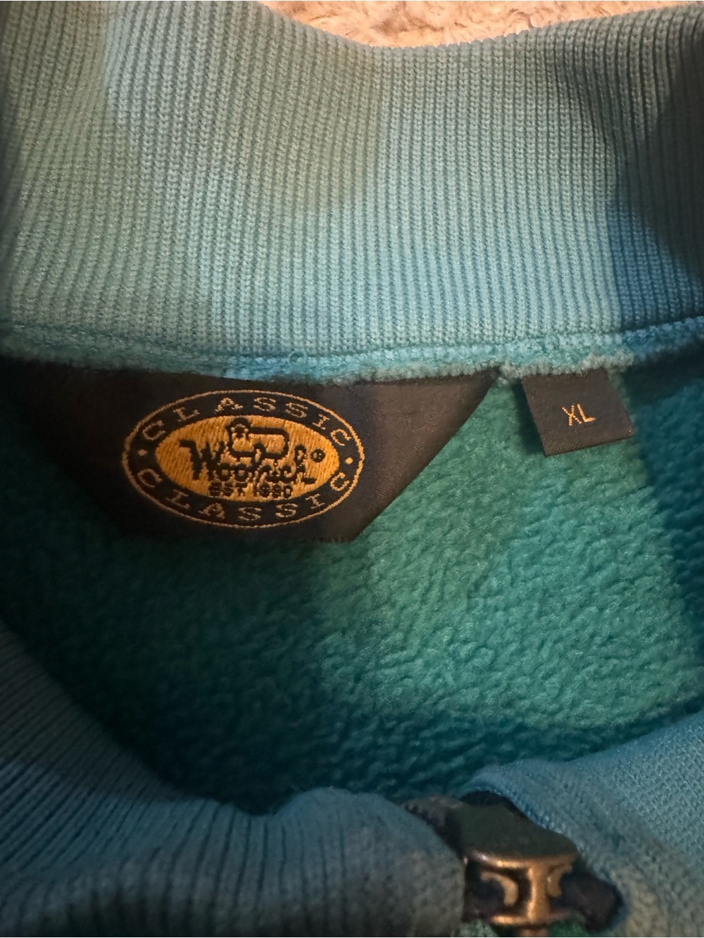 Vintage Woolrich Teal Zip-Up Fleece with Navy Shoulder Panels Mens xl - Picture 3 of 3